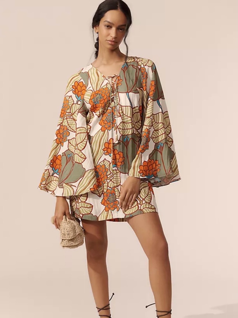 Anthropologie Traffic People Printed Linen Blend Mini Shift Dress XS/S